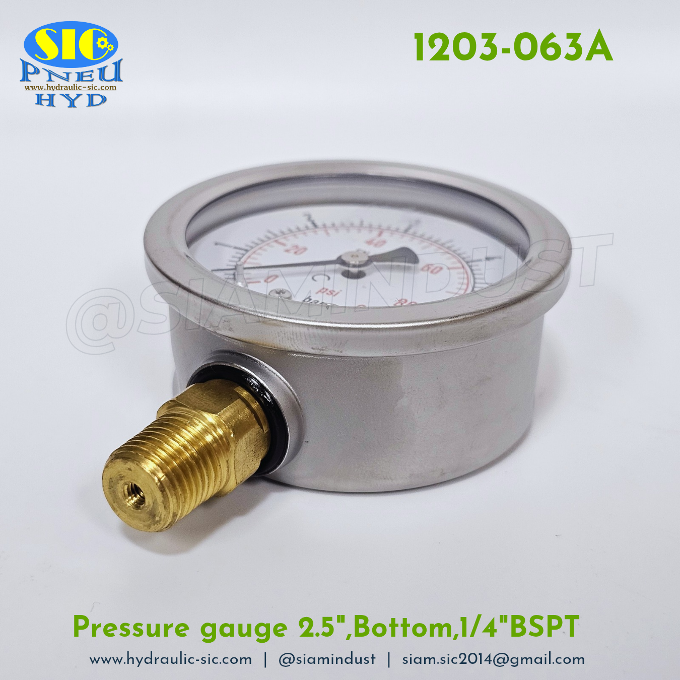 1203-063A Pressure Gauge เกจวัดแรงดันหน้าปัด 2.5" เกลียว 1/4"BSPT ออกข้าง RiTHERM