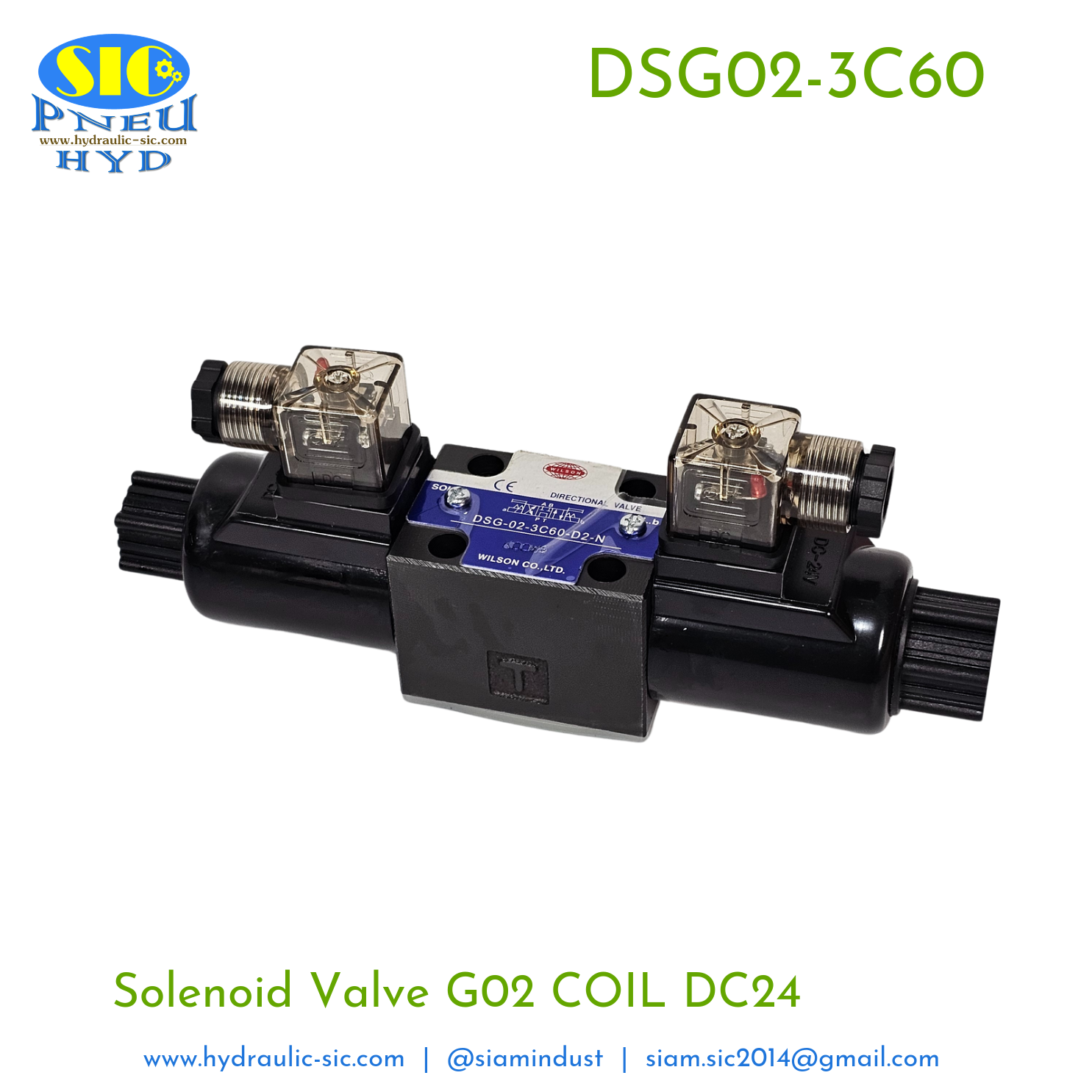 DSG-02-3C60-AC** / DC** Solenoid Valve Hydraulic G01/G02 ตำแหน่ง A B บล๊อก / P ถึง T (WILSON)