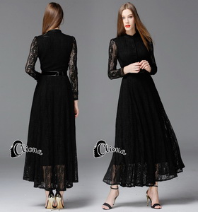Long dress. ลูกไม้ดำผ้านุ่มลื่นไม่คัน คอปิด