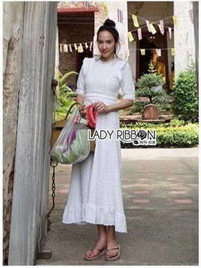 Lady Clemence Ruffle Embroidered White Cotton Dress