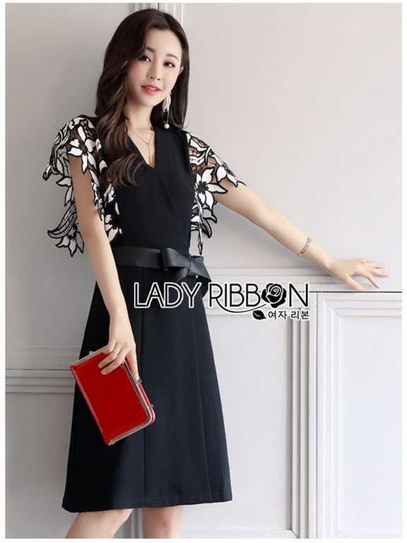 Leather Belt Lady Ribbon ขายเดรสผ้าเครปสีดำ