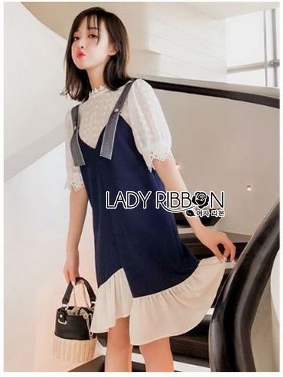 เซทเดรสเสื้อคอตตอนฉลุลายทับด้วยเดรสระบาย