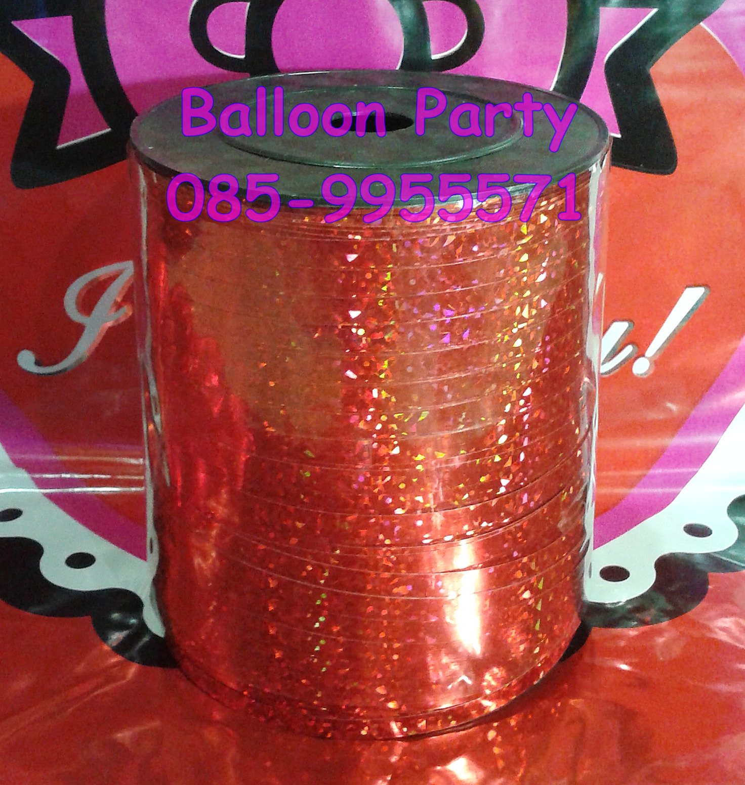 ริบบิ้นลูกโป่งสีแดงเหลือบระยิบระยับ Red Ribbon ยาว 350 เมตร
