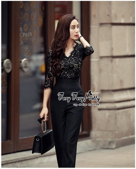 Lady Ribbon Online ขายส่งเสื้อผ้าออนไลน์ Very very pretty VP01030816 Luxury Jumpsuit Lace Fashion Style Korea