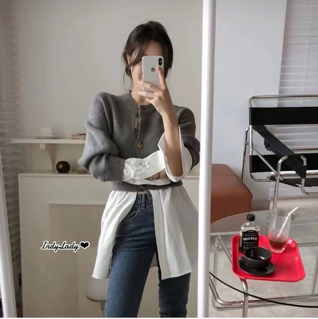 เสื้อไหมพรม แขนยาว กระดุมหน้า