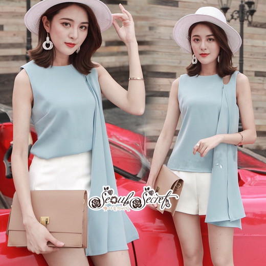 เสื้อแขนกุดเนื้อผ้าเครปเรียบๆดูสวยหรู