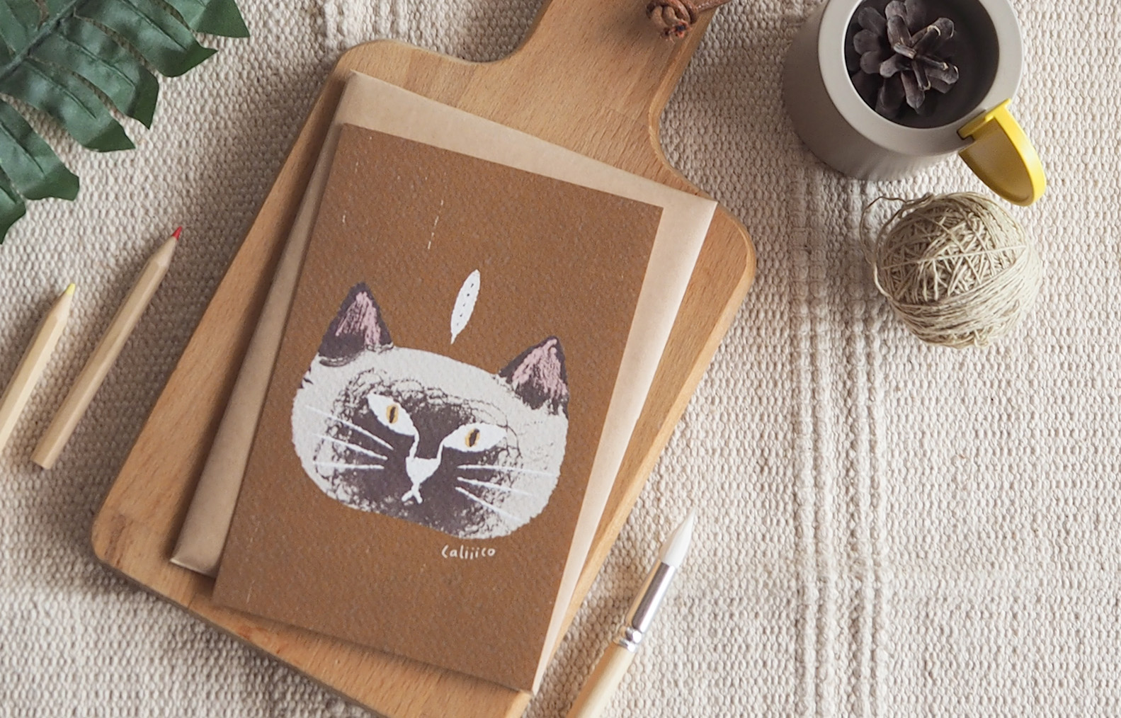โปสการด์ ลายสยามแคทพื้นน้ำตาล illustration postcard 4x6 inch
