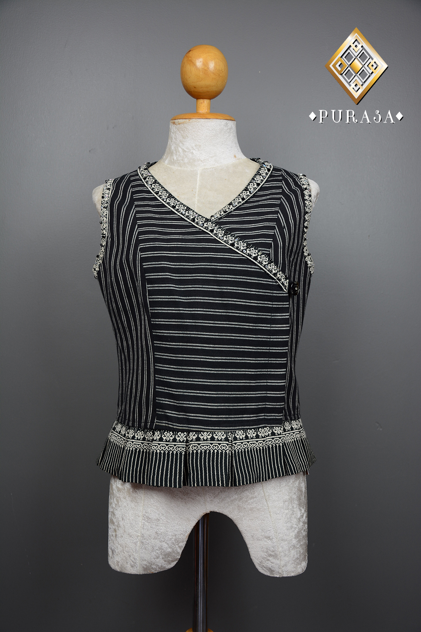 PUS022 เสื้อผ้าฝ้ายแต่งตีนจก
