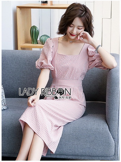 เดรสผ้าคอตตอนทอลายตารางสไตล์วินเทจ