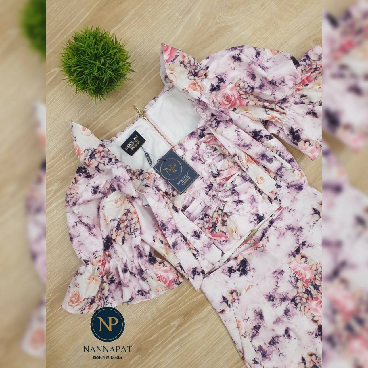 เสื้อซิปหลังแขนตุ๊กตาแต่งระบาย