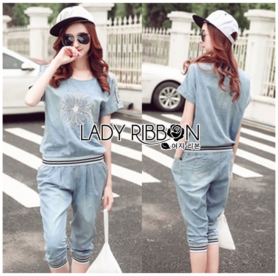 : Lady Ribbon Online LR11060616 🎀 Lady Ribbon's Made 🎀 Lady Naomi Street Chic Embroidered and Studded Denim Set