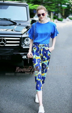 Lady Ribbon Online เสื้อผ้าออนไลน์ ขายส่ง NA19110716 🎉Normal Ally Present flower loose waist pant and shirt set🎉 (เสื้อ +กางเกง)