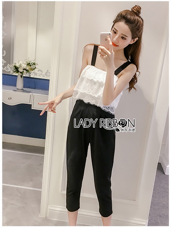 Black Crepe Jumpsuit Lady Ribbon ขายจัมป์สูท