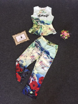 Lady Ribbon Online ขายส่งเสื้อผ้าออนไลน์ ของแท้ พร้อมส่ง LV06140716 🍭Korea Design By Lavida natalie countryside printing sleeveless top long pants fiminin