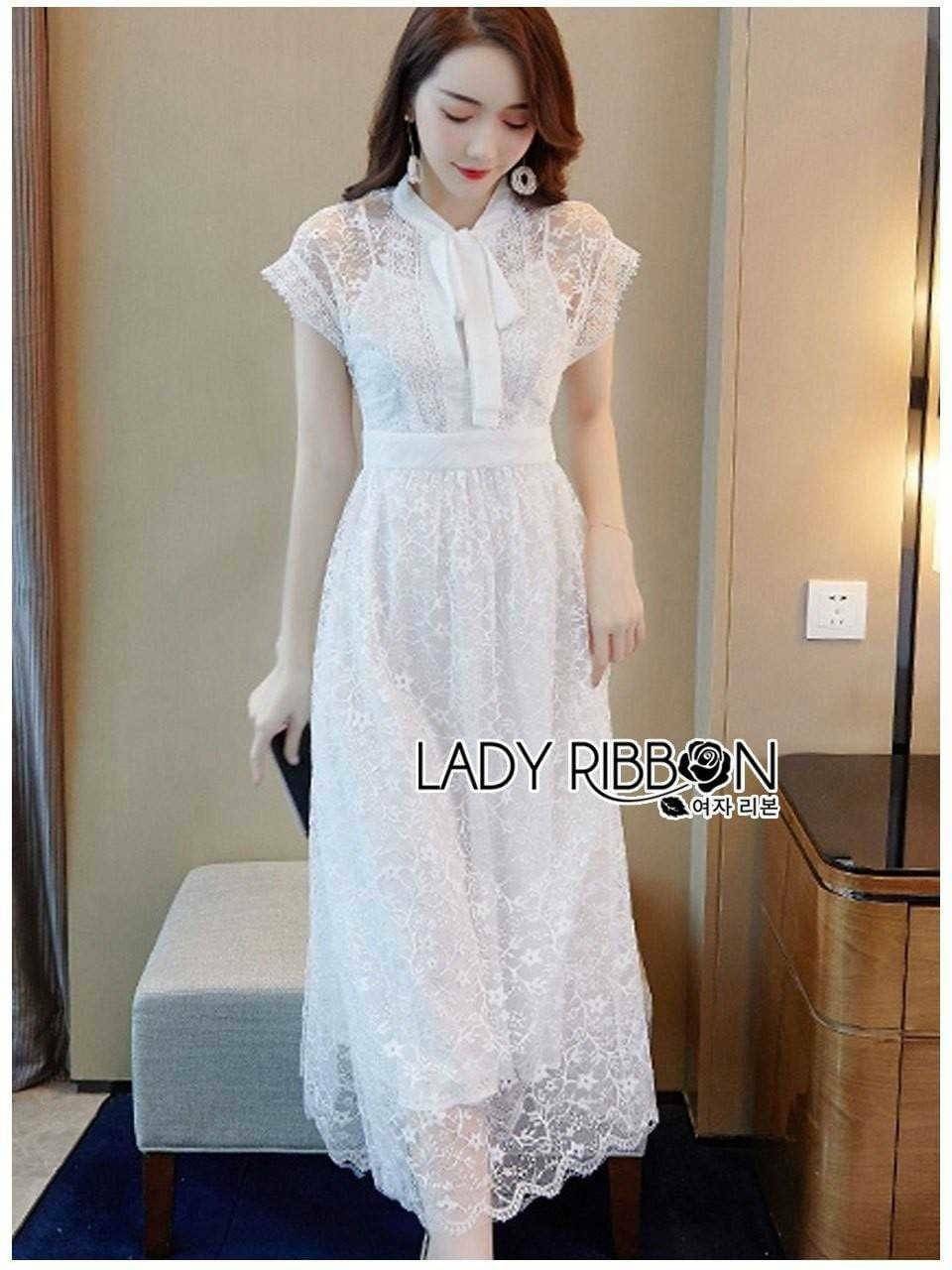เดรสลูกไม้สีขาวตัวยาว