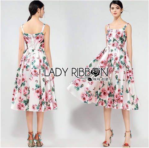 เดรสผ้าเครปพิมพ์ลายดอกกุหลาบบาน