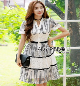 Lady Ribbon Lace Shirt Dress เชิ้ตเดรสผ้าลูกไม้สีขาว