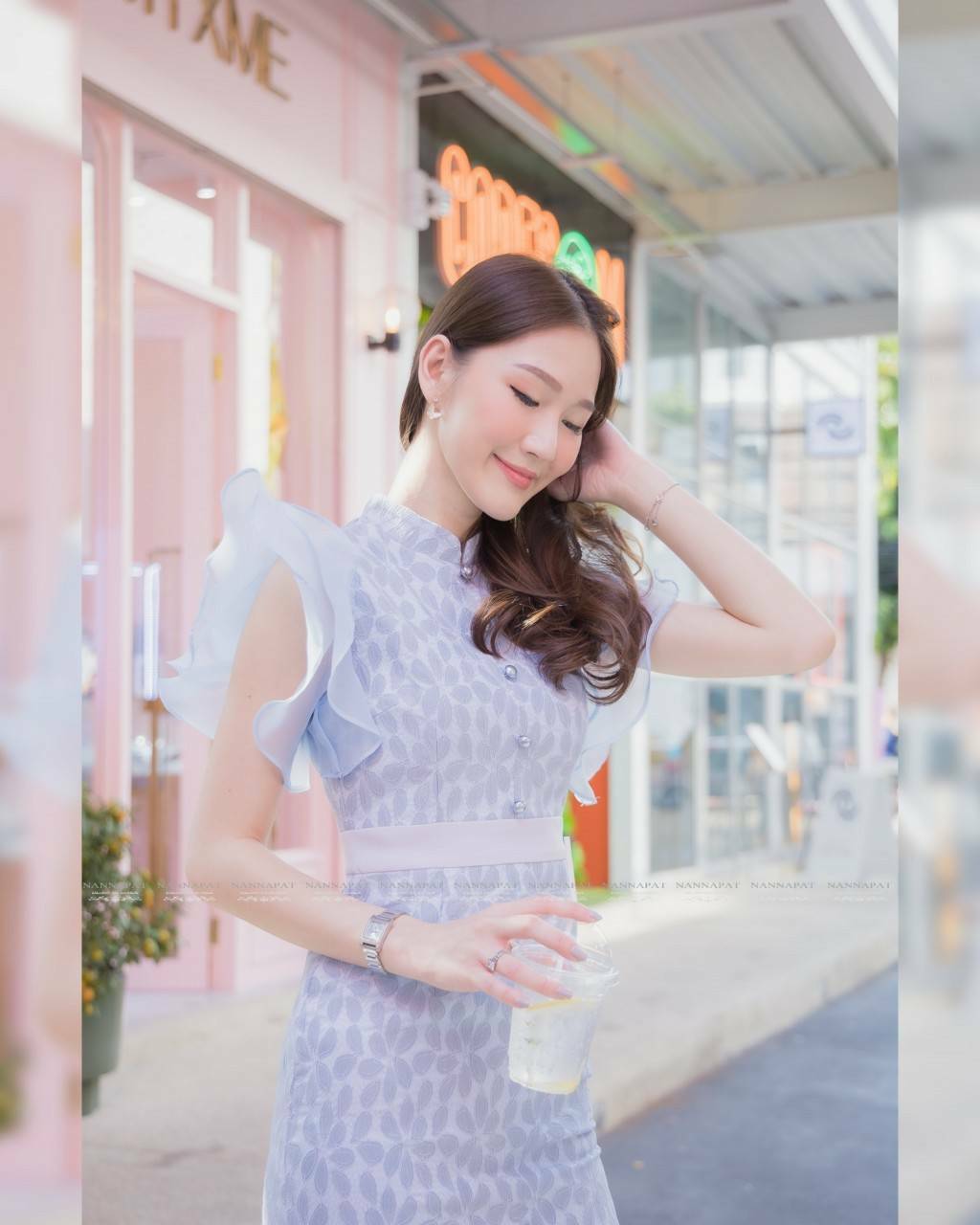 เดรสงานซิปหลังระบายแขน