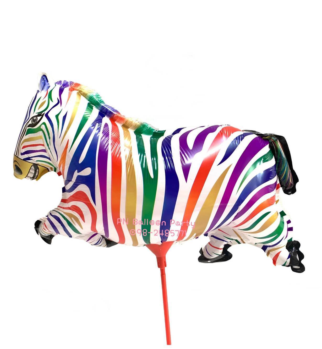 ลูกโป่งก้านการ์ตูนรูปม้าลาย สีรุ้ง Rainbow Zebra Balloon