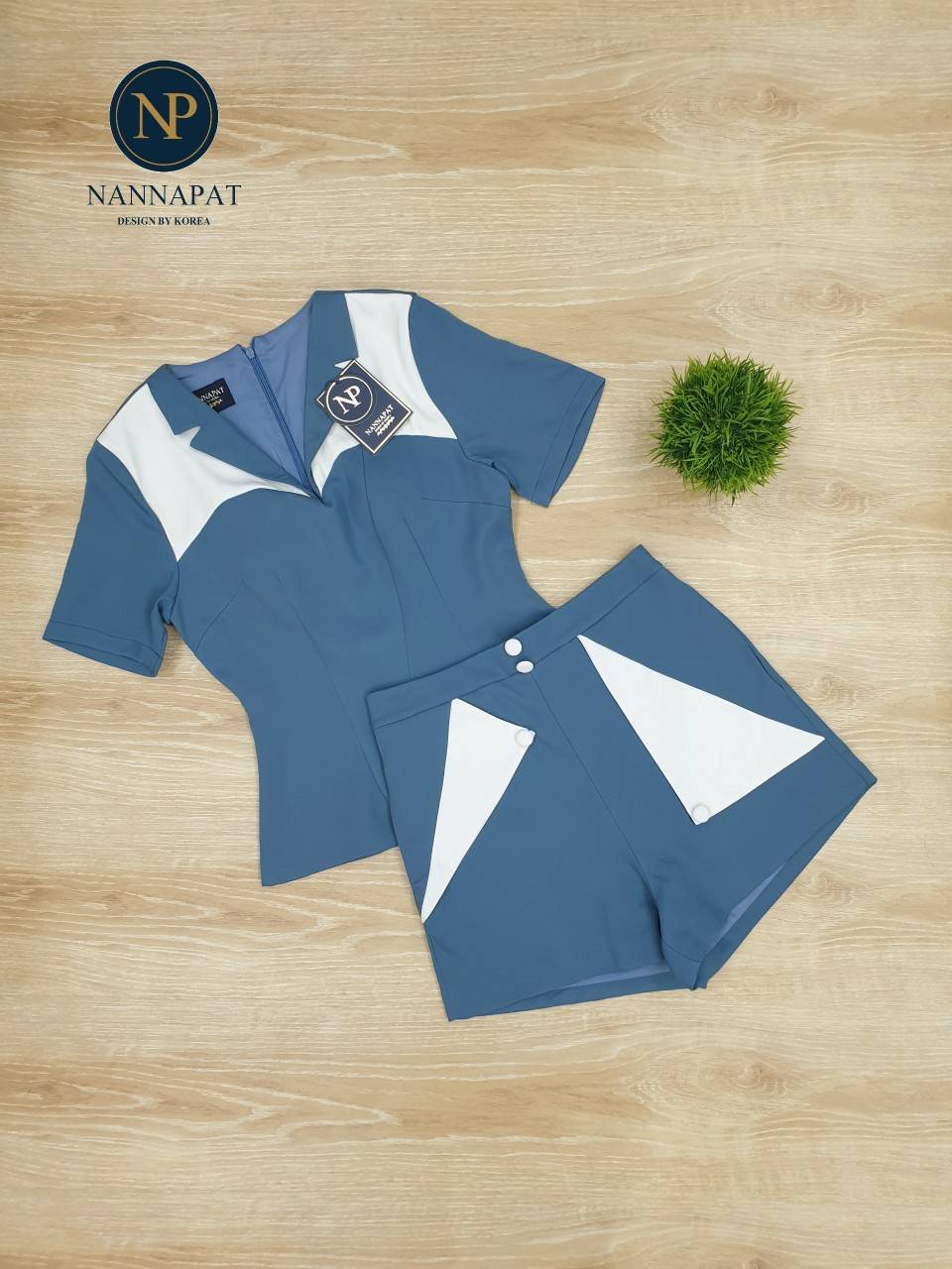 เสื้อซิปหลังกางเกงงานทูโทน