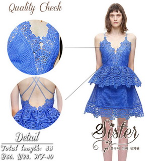 2Sister Made, Blue Mini Sexy Beauty Dress เดรสหรูสไตล์แบรนด์ดัง เนื้อผ้าลูกไม้เกรดดี ดีเทลสายเดี่ยว