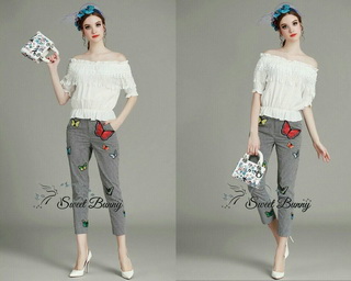 Lady Ribbon Online ขายส่งเสื้อผ้าออนไลน์เลดี้ริบบอน Sweet Bunny SW16010816 Sweet Bunny Present... Cold Shoulder Blouse And Butterfly Scott Pants Set