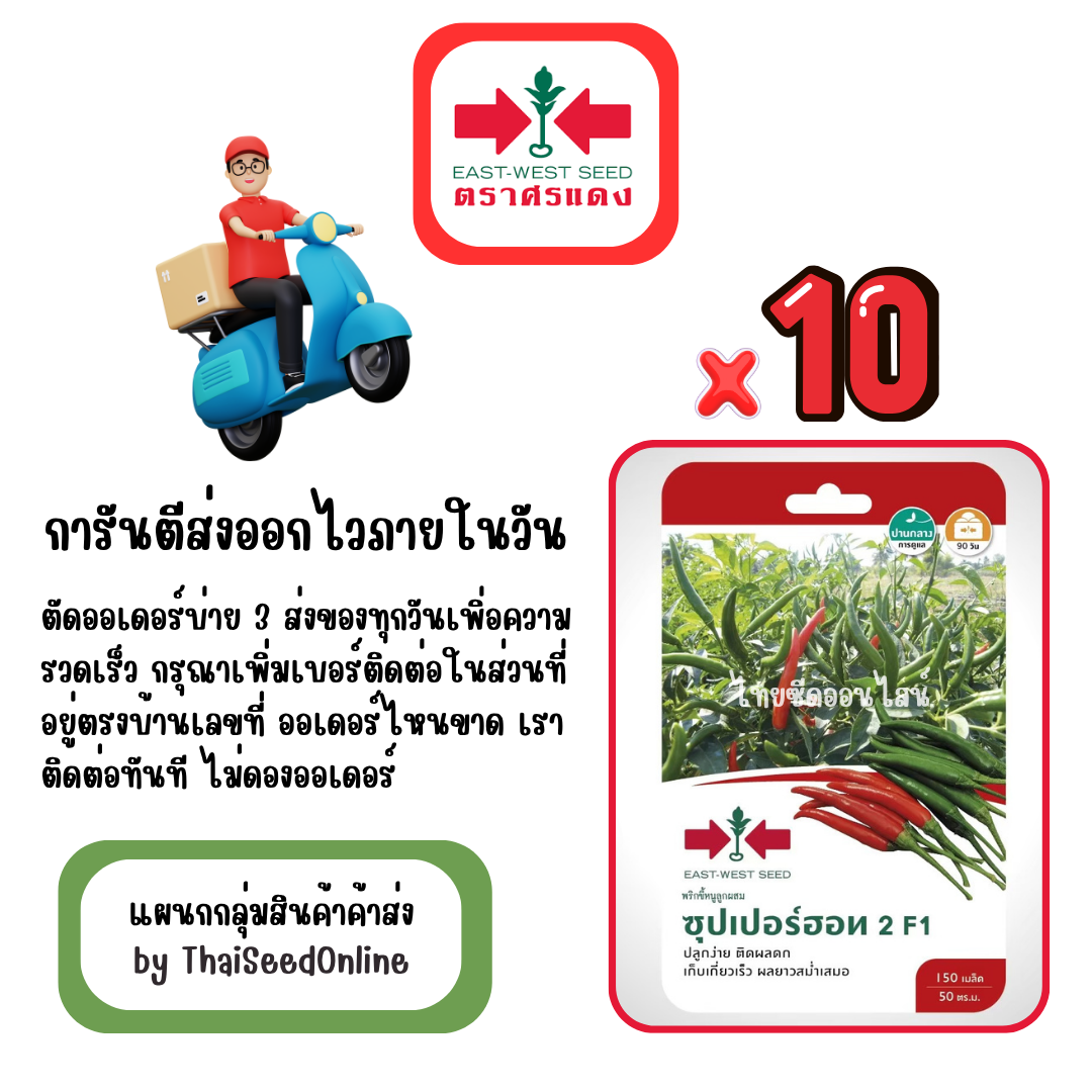 GGx10 เมล็ดผักซองศรแดง ซุปเปอร์ฮอท 2 พริก สินค้ายกแพ็ค