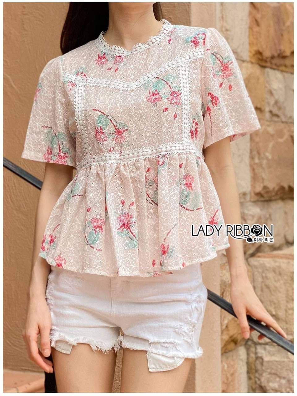 เสื้อแฟชั่นตัวสั้นเนื้อผ้าลูกไม้ปัก