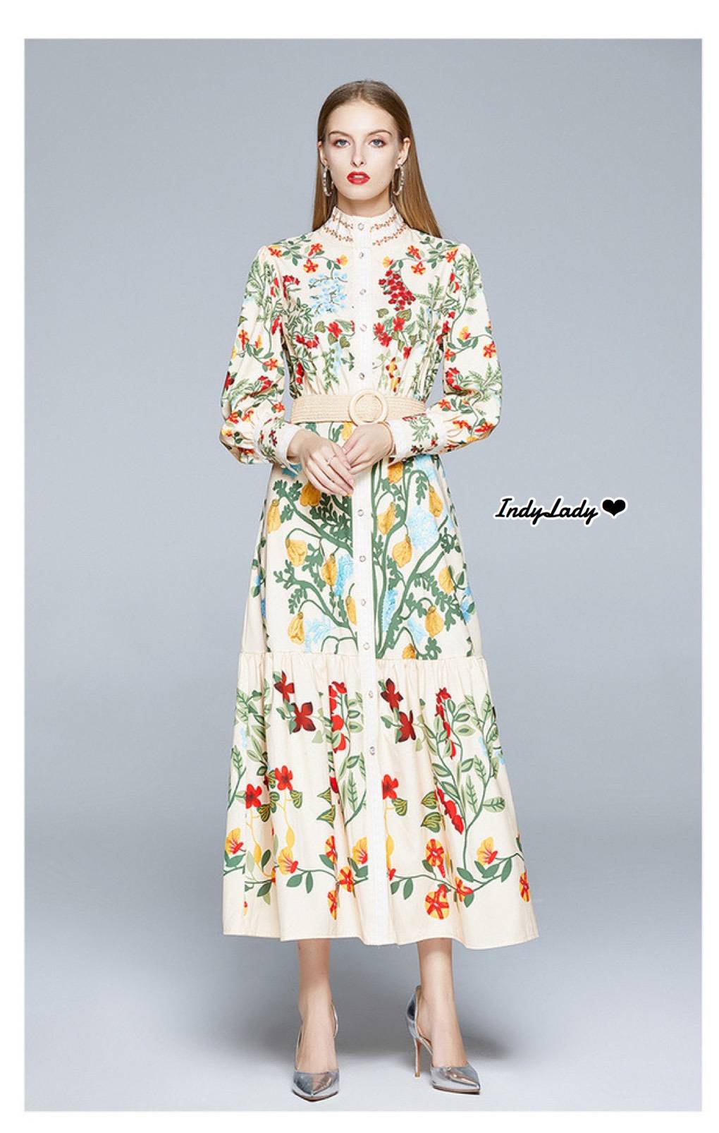 Dress กระดุมหน้าแขนยาว