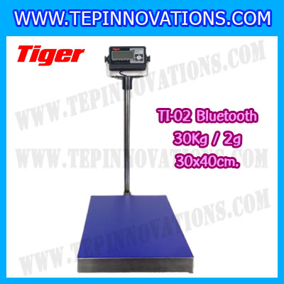 เครื่องชั่งน้ำหนักดิจิตอลBluetooth พิกัด30kg ความละเอียด 2g ขนาดแท่นชั่ง 30*40cm ยี่ห้อ TIGER รุ่น TI-02