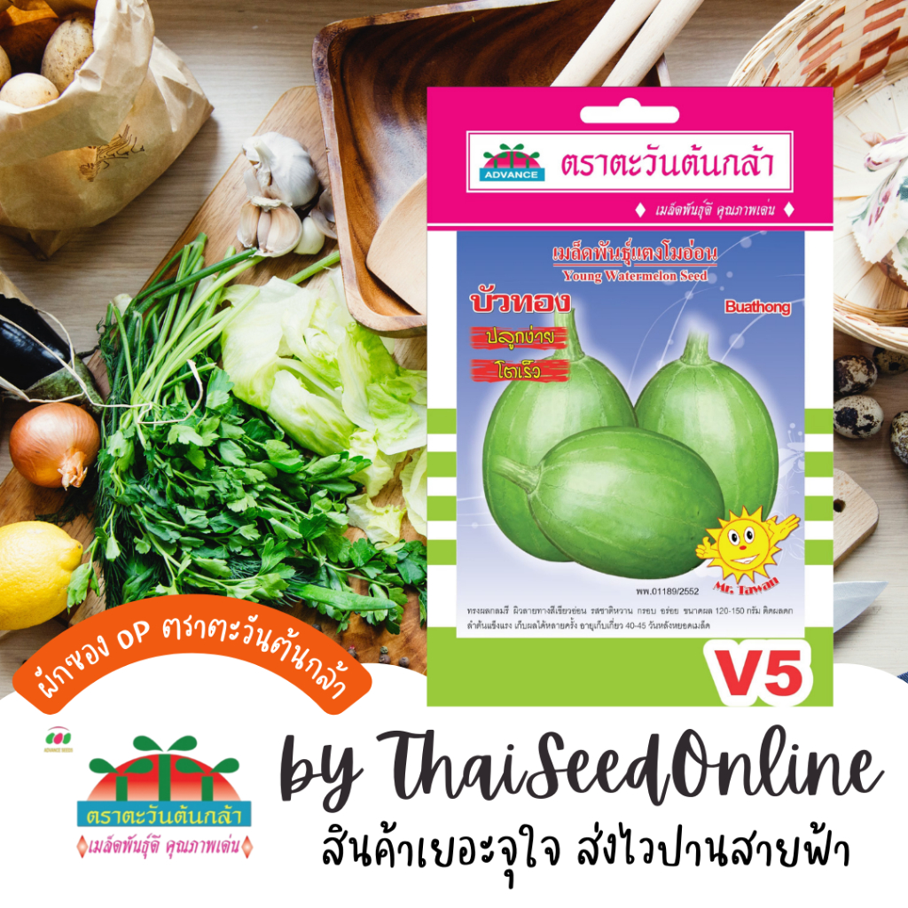 Advance Seeds(ตราตะวันต้นกล้า) ADVOP ซฟ เมล็ดพันธุ์ แตงโมอ่อน บัวทอง ตราตะวันต้นกล้า V5