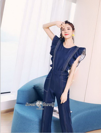 ชุดจั๊มสูทยีนส์เกาหลี+เกาะอกผ้ายีนส์เนื้อนุ่ม