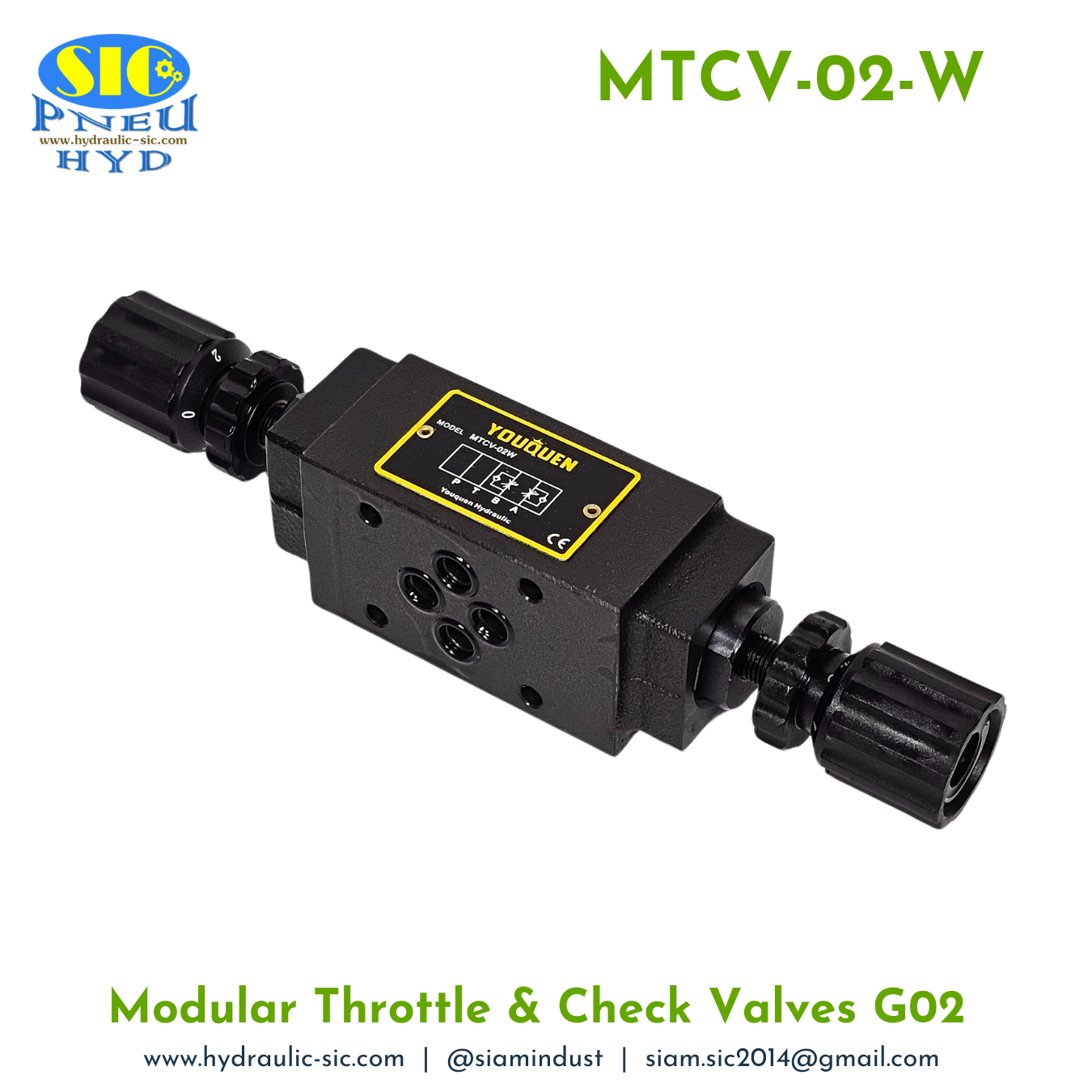 MTCV-02-W : Modular Throttle & Check YOUQUEN วาล์วหรี่แบบซ้อนคุม A B