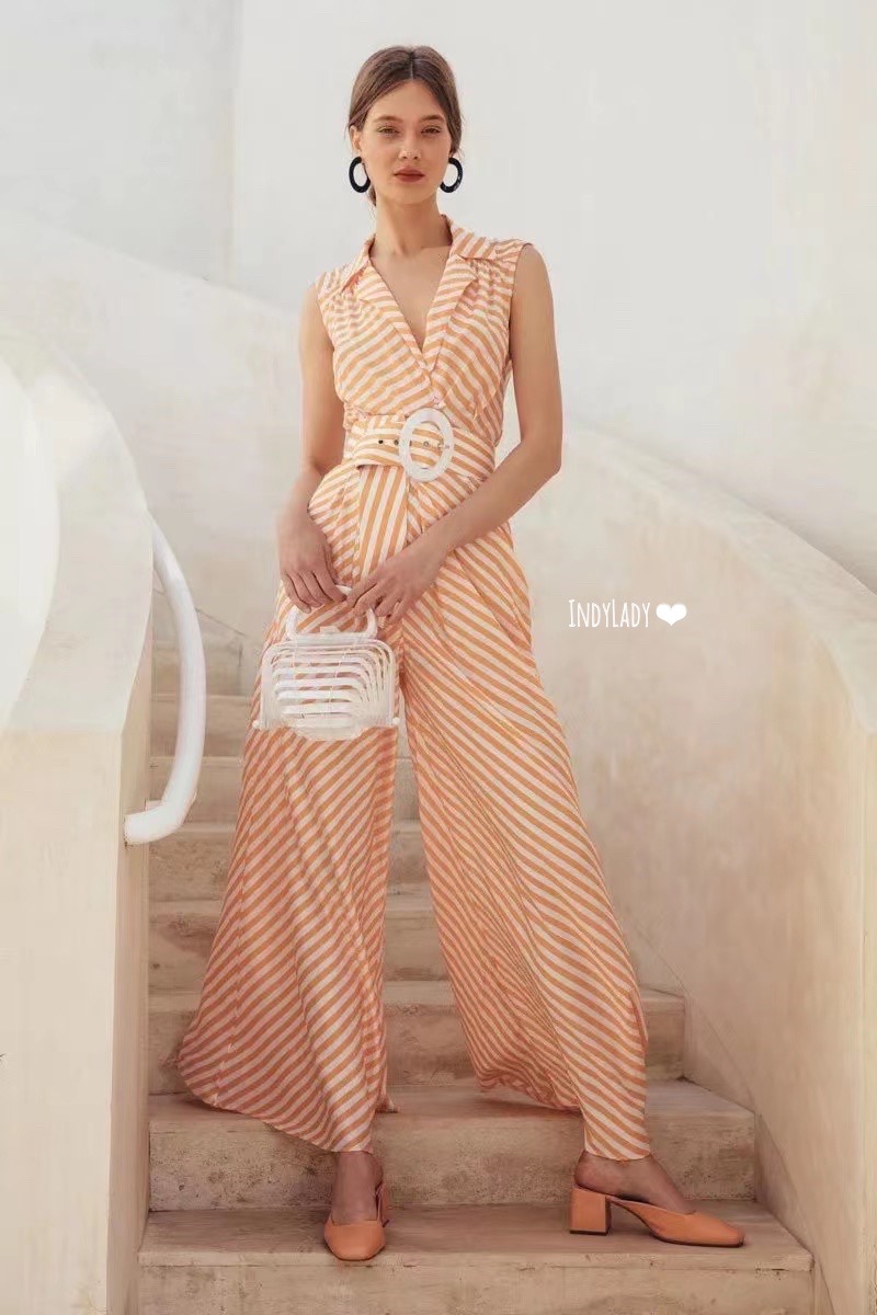 Jumpsuit แขนกุด คอปก ขายาวบานสวย