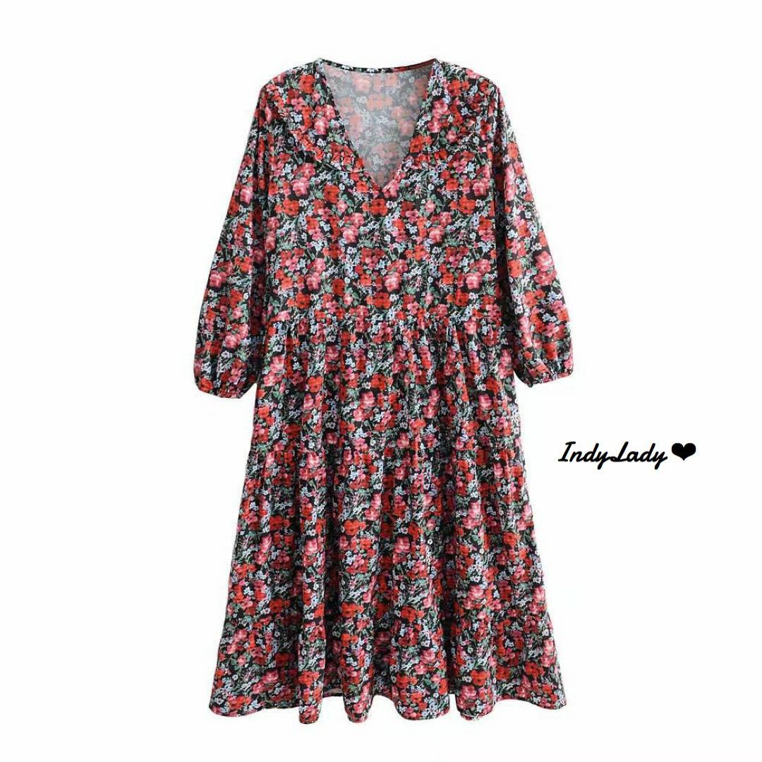 Maxi Dressแขนยาวคอวี