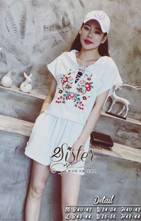 เซ็ตเสื้อ+กางเกง ผ้า cotton+polyester เสื้อแขนสั้น