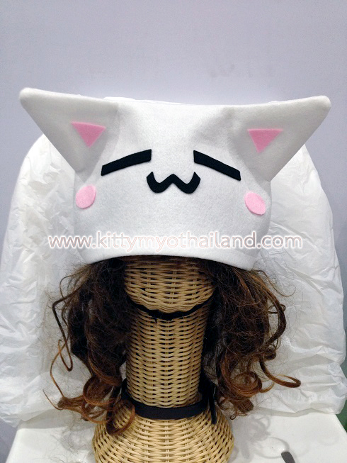 หมวกแฟชั่นหน้าแมวสีขาว (ทรงเหลี่ยม) (หน้าหลับ)
