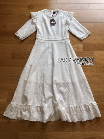 Lady Clemence Ruffle Embroidered White Cotton Dress