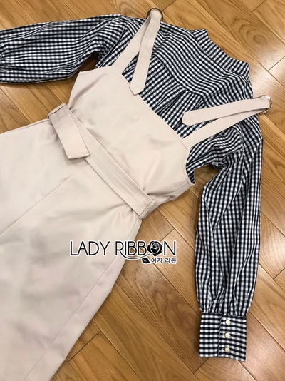 เดรสสูทสายเดี่ยวทับเสื้อเชิ้ตลายสก็อต
