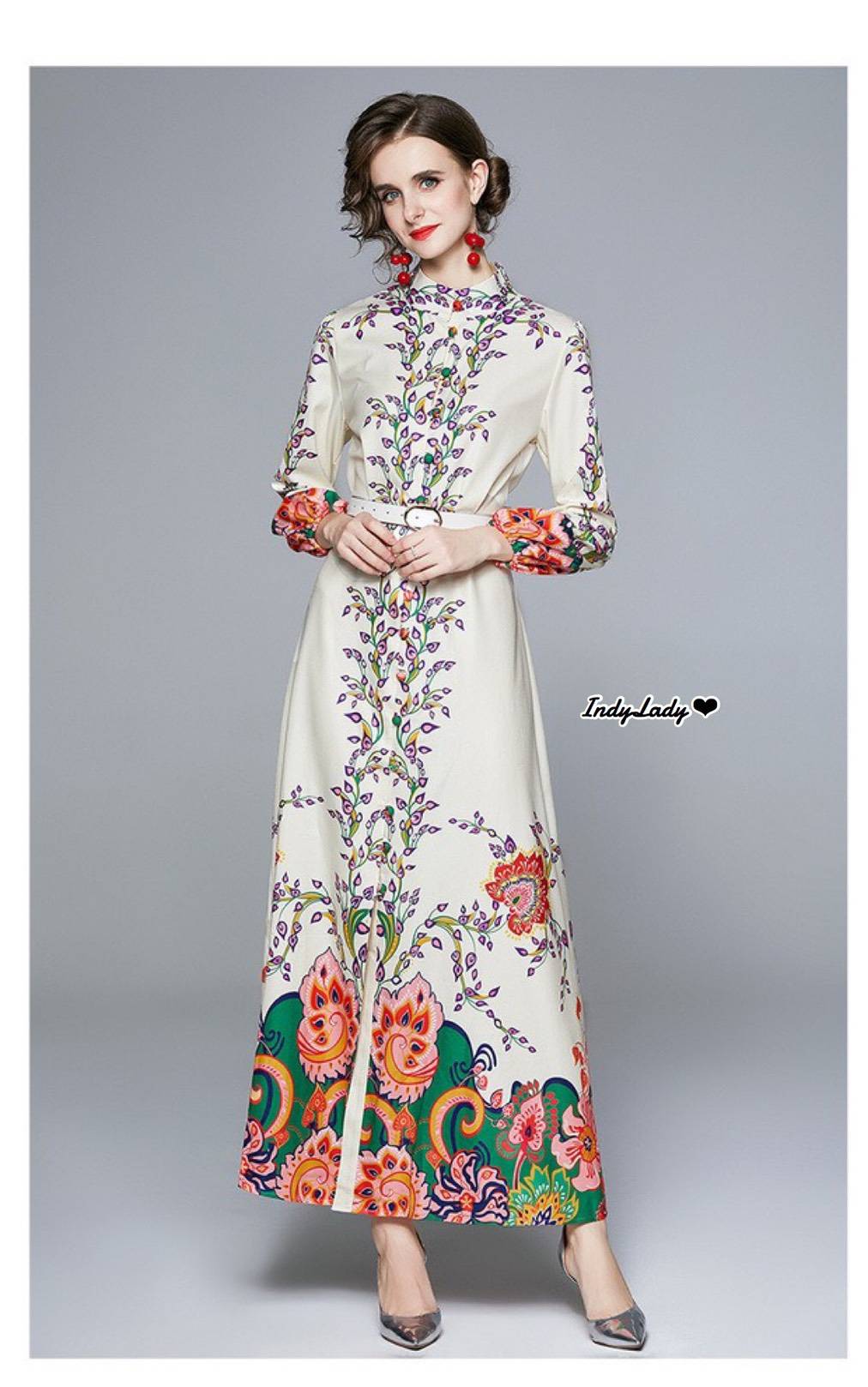Maxi Dress กระดุมหน้า แขนยาว