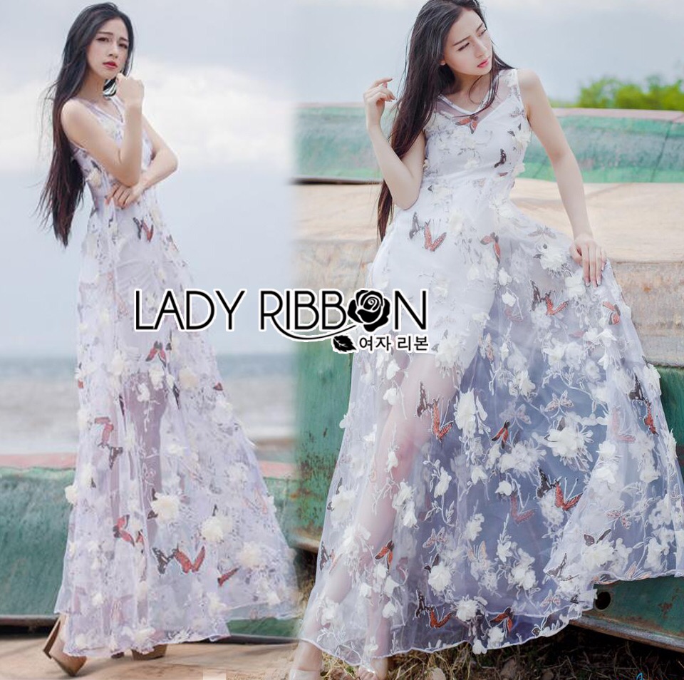 เสื้อผ้า: Lady Ribbon LB05160516 🎀 Lady Ribbon's Made 🎀 Lady Blaire Fairy Tale Butterfly Embroidered Organza Maxi Dres