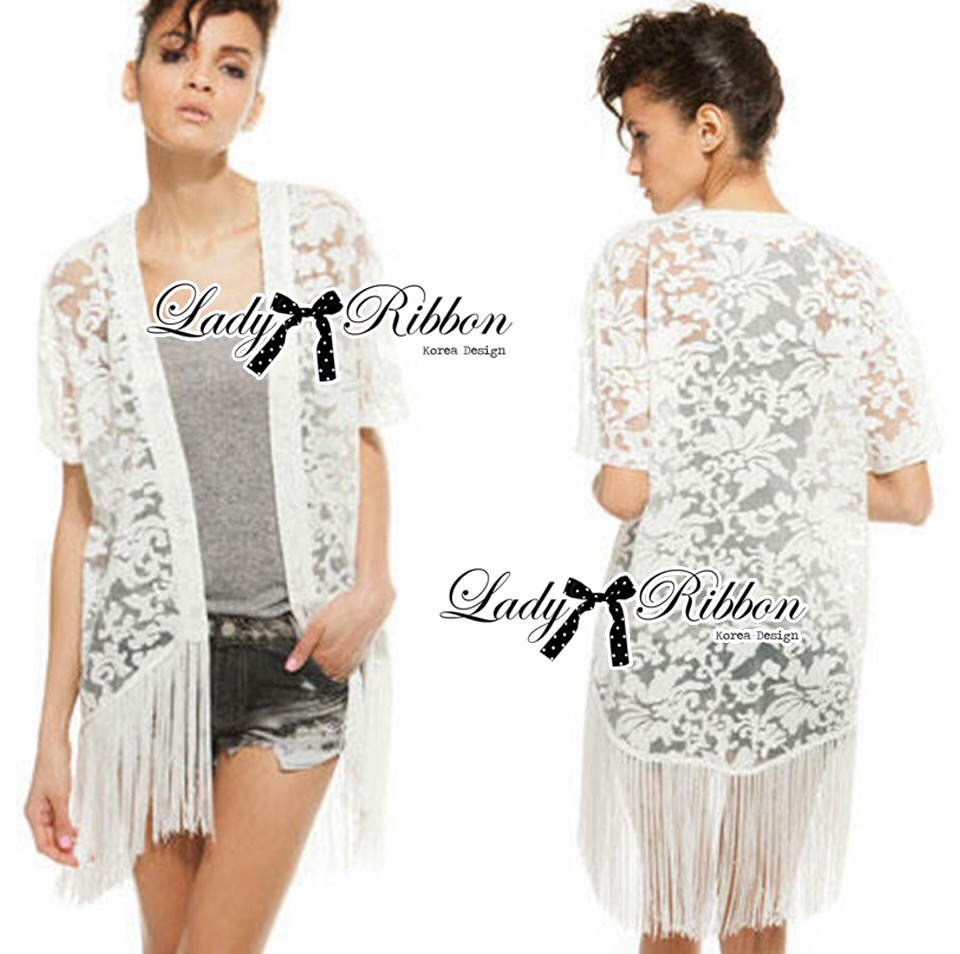 🎀 Lady Ribbon's Made 🎀 Lady Nicole Elegant Fringed Lace-Organza Poncho เสื้อคลุมผ้าออร์แกนซ่า