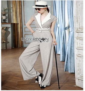 Smart Casual Shirt Jumpsuit Lady Ribbon เชิ้ตจัมป์สูท