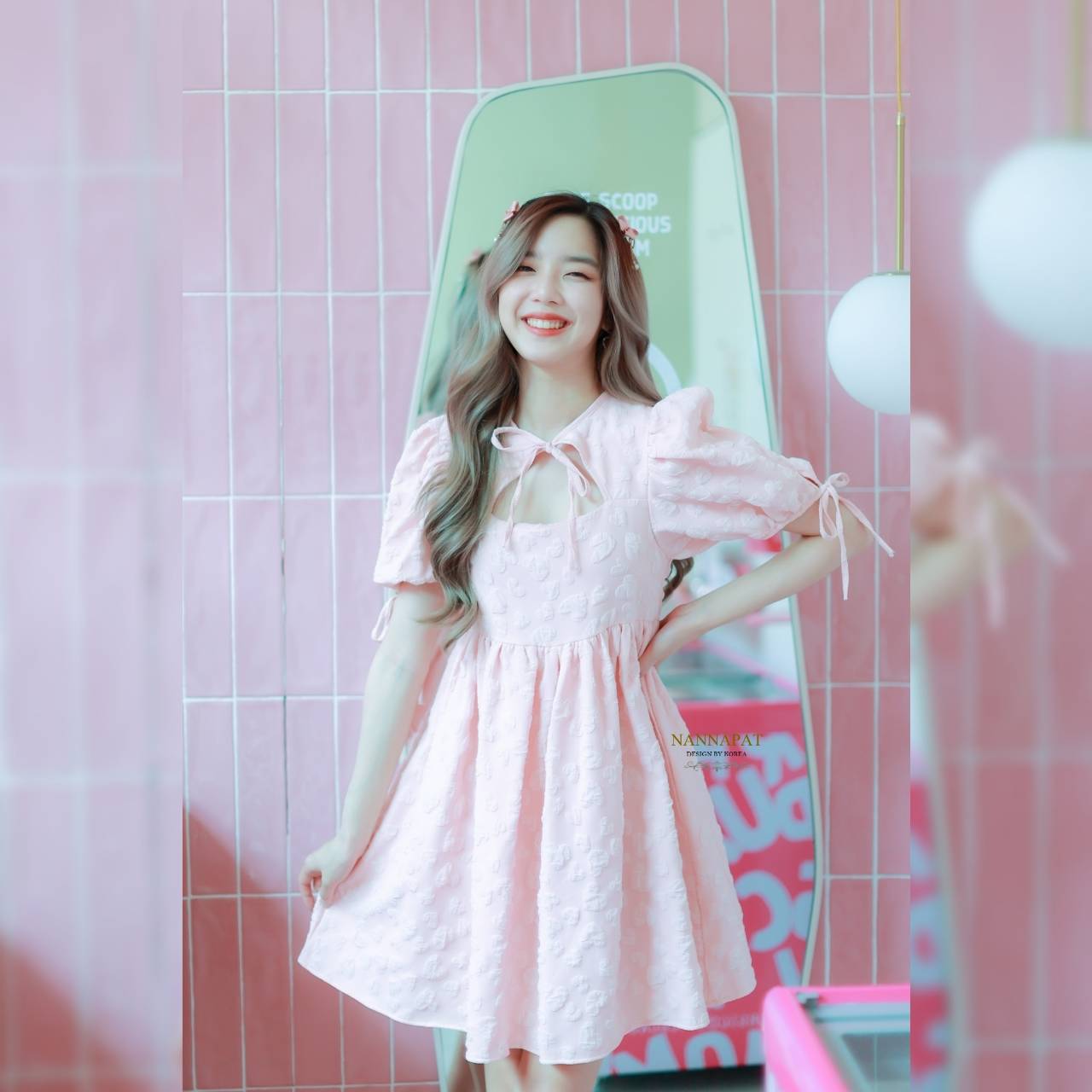 Dress น่ารักซิปหลังแขนพอง