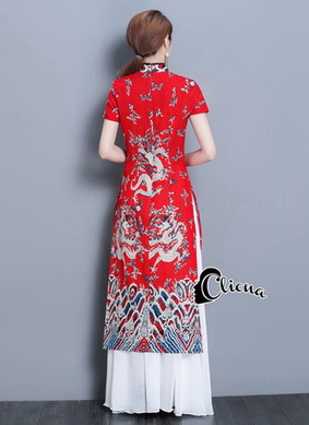 เซ็ตเสื้อ-กางเกงกี่เพ้าคอจีนตั้ง