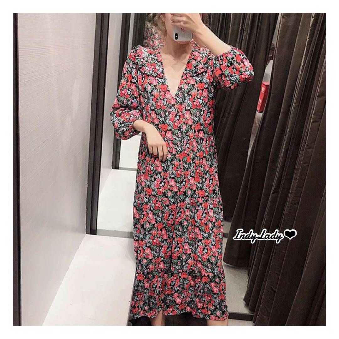 Maxi Dressแขนยาวคอวี