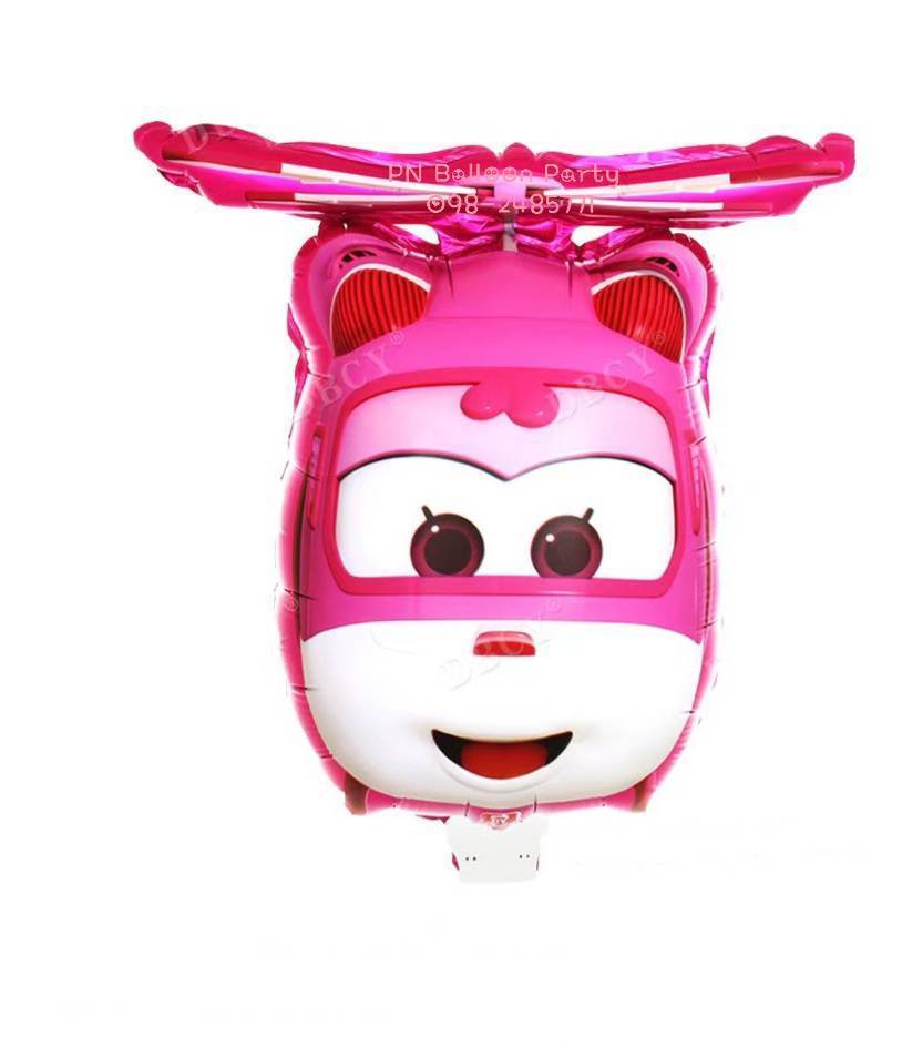 ลูกโป่งก้านการ์ตูนรูปเฮลิคอปเตอร์ สีชมพู โรโบคาร์โพลี่ Robocar Poli Hericopter Balloon