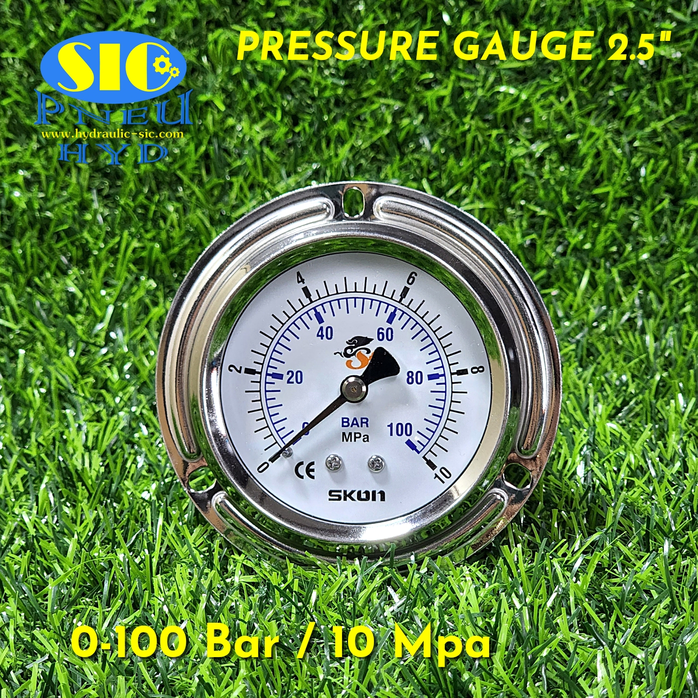 Pressure Gauge Range Bar/Mpa เกจวัดแรงดัน (326-22-*** : หน้าปัด 2-1/2" เกลียวออกหลังกลาง) (SKON)