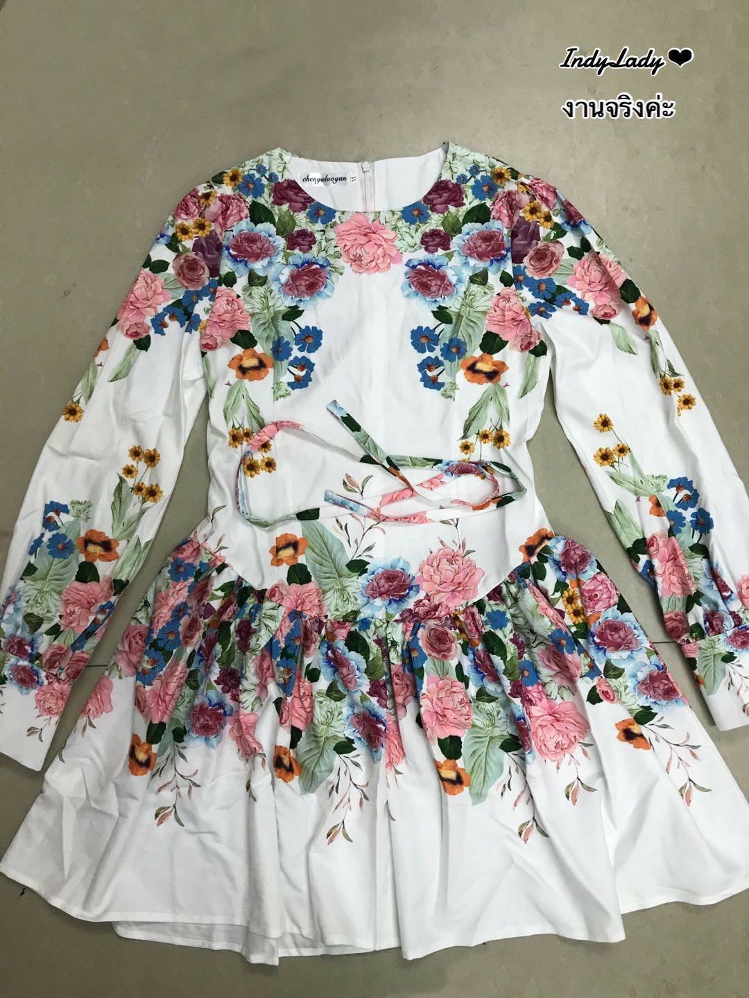 Dress สั้นงานแขนยาวพองคอกลม