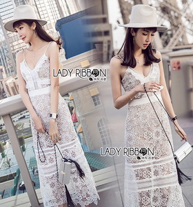 Lady Ribbon Midi Dress เดรสสายเดี่ยวผ้าลูกไม้